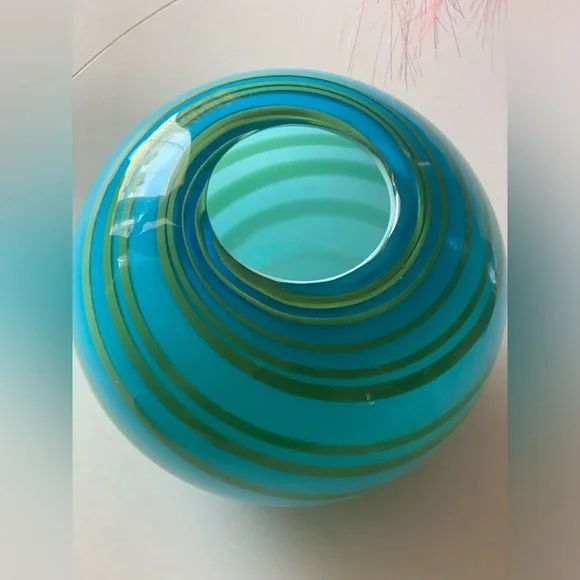 Christmas Holiday Themed Handblown Murano Glass Italian XL Vase Swirl Blue Green - Picture 4 of 6
